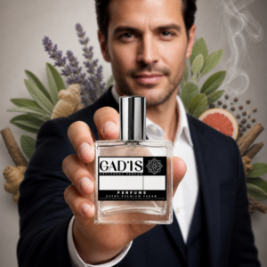Homem com o Perfume Duzentos e Doze Homem Vegano, contratipo inspirado no 212 Men, com notas olfativas ao fundo