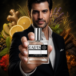 Perfume Homem Desejado Vegano — frasco Gad’is com notas frescas e especiadas ao fundo